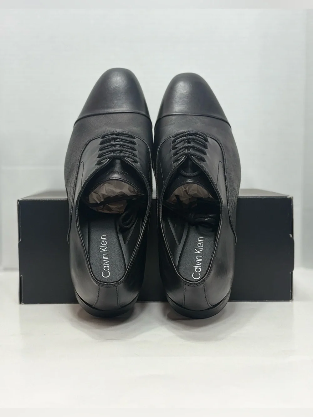 Size 10 Men Calvin Klein Men’s Drew Almond Toe Black Dress Shoes CMDREW NEW